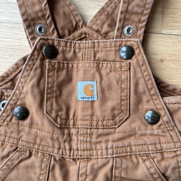 Carhartt bib overalls brown well worn size 3 months utility demin baby boy - Picture 2 of 6